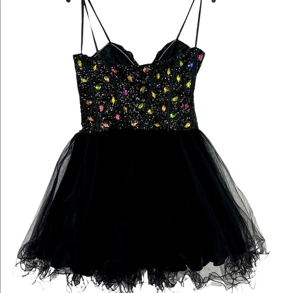 Foxy Lady Fairygoth Whemsigoth Witchy Jewel Party Mini dress SZ 8 Black - Picture 6 of 9